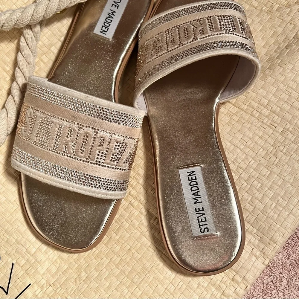 Steve Madden Gold Metallic Slide Sandals Size 7 Medium